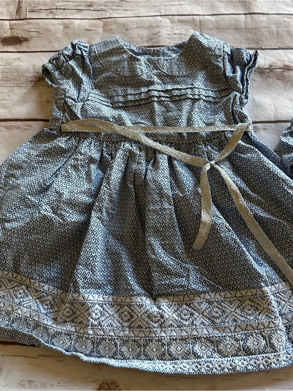 Baby Bgosh blue dress with geometric patterned vguc, size 18M